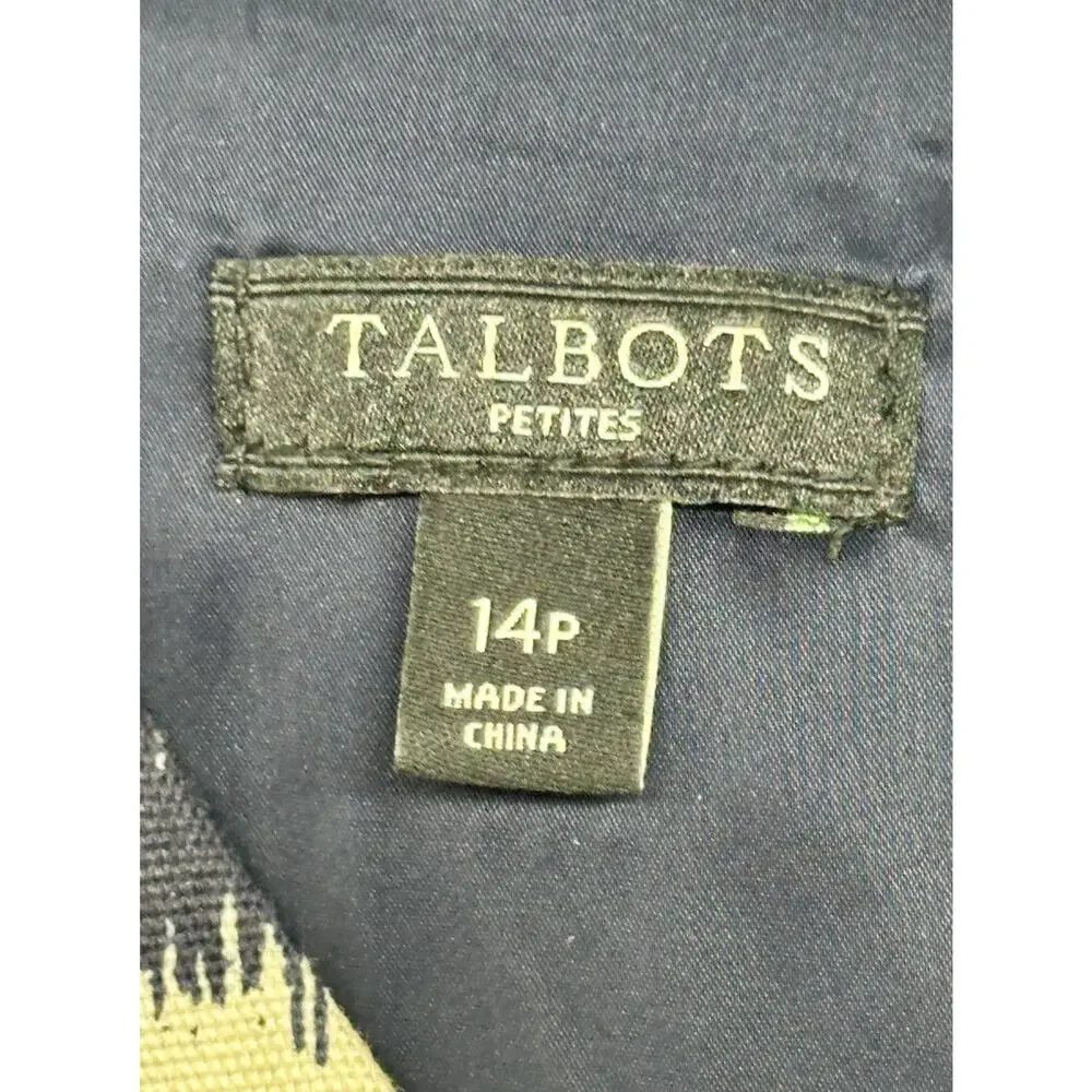 Talbots Womens Dress 14 P Blue Cream Ikat Print Lined Sleeveless Sheath Stretch - Picture 3 of 12